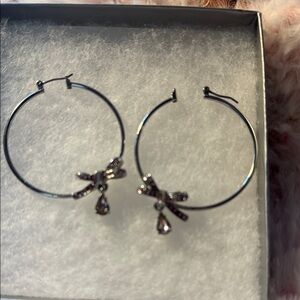 Betsey Johnson Elegant Silver and Pink Hoop Earrings